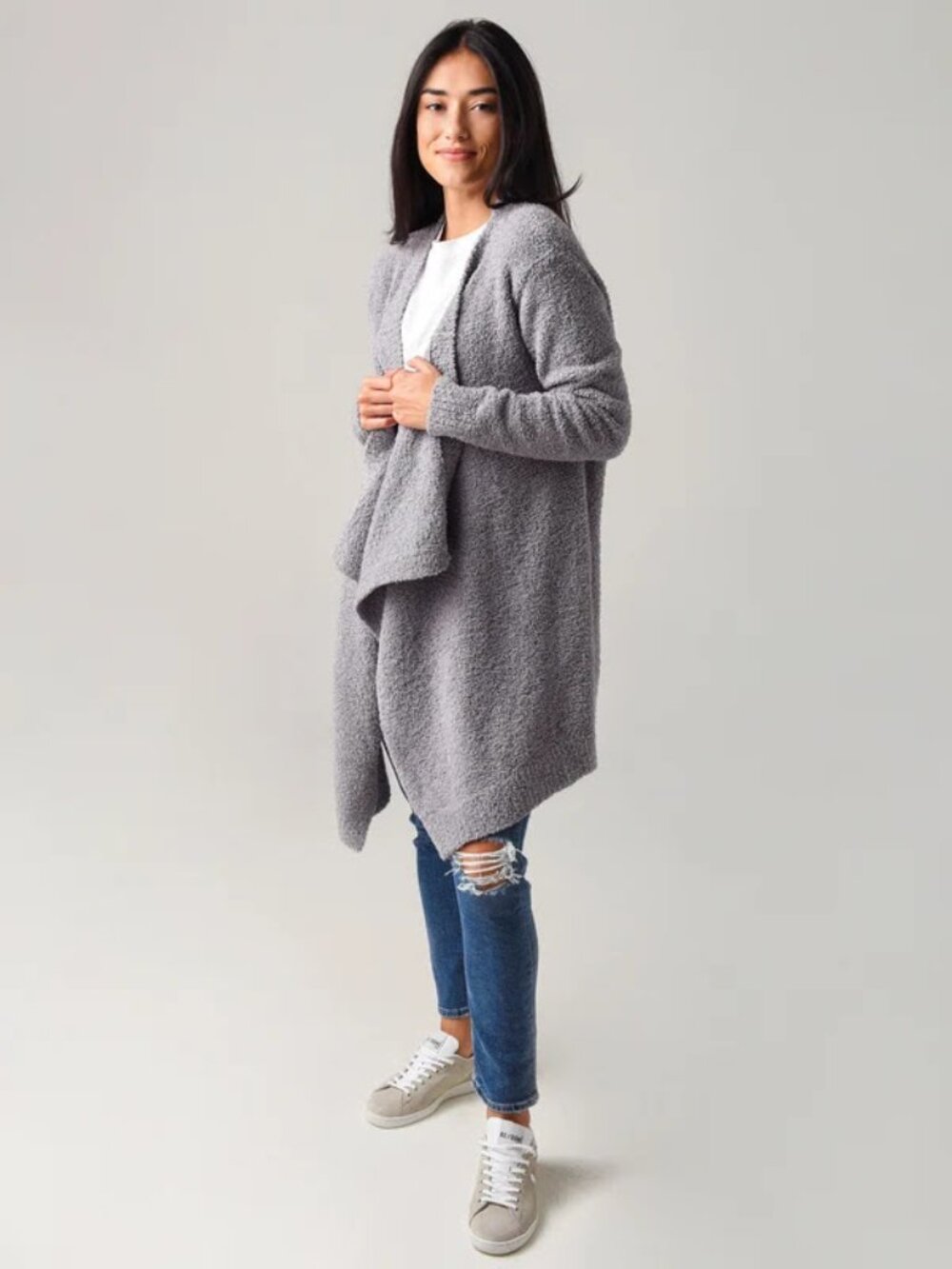 UGG Phoebe Wrap Cardigan Open Front Plush Knit Sweater-Purple Size S